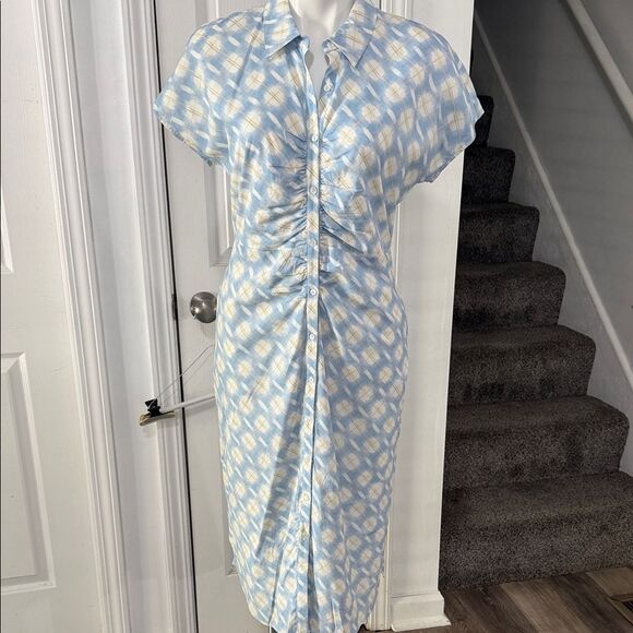 princess polly baby blue dress chiffon v neck wrap flare sleeve multi layered shirt dress main image 1